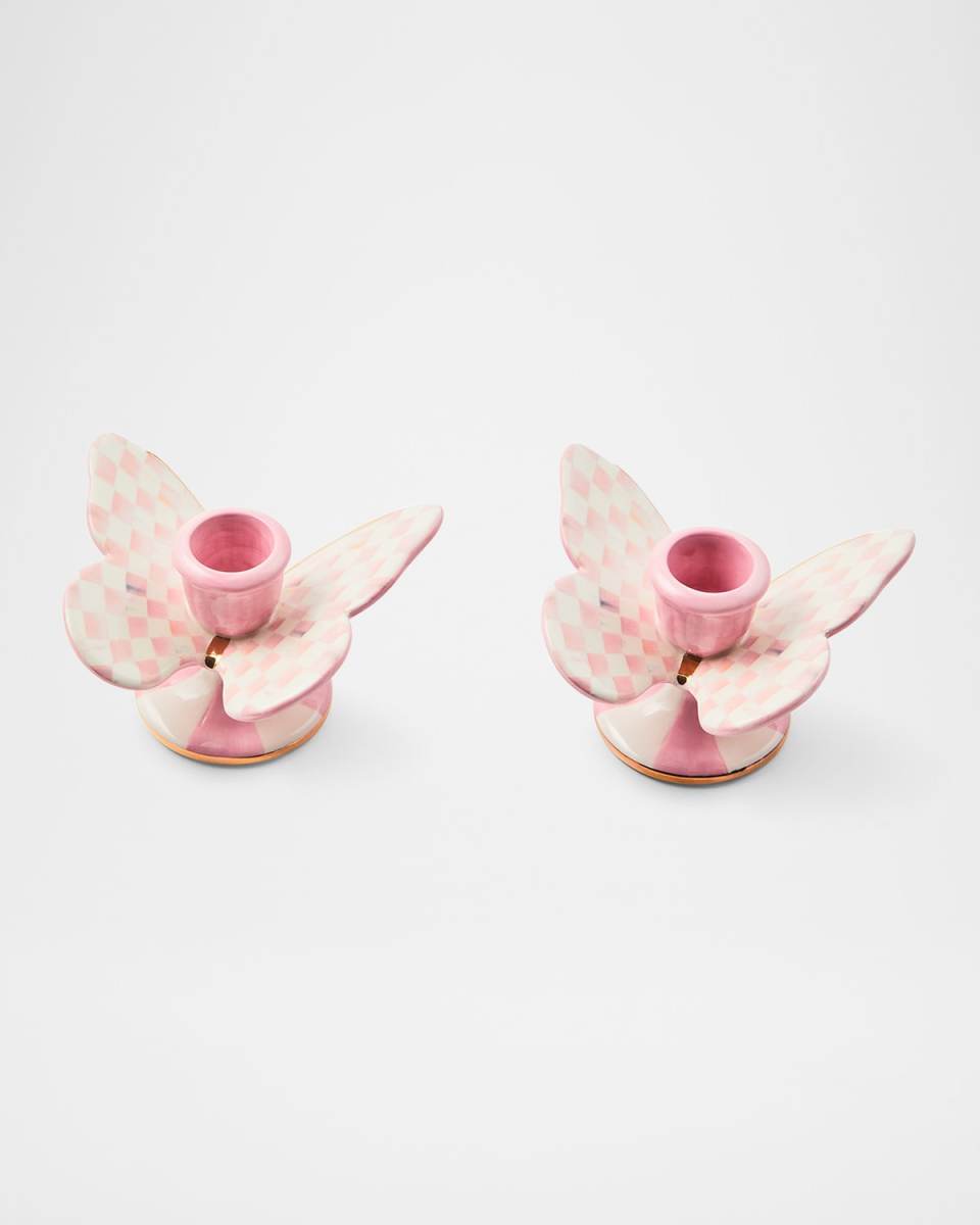 Rosy Check Butterfly Candle Holders, Set of 2